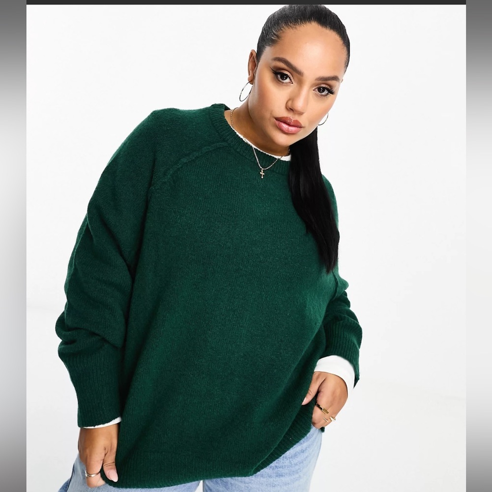 ASOS DESIGN Curve oversized crew neck sweater in dark green